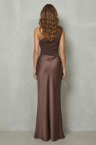 Damen Satin Abendkleid Asymmetrisch One-Shoulder Maxi Lang - Image 4