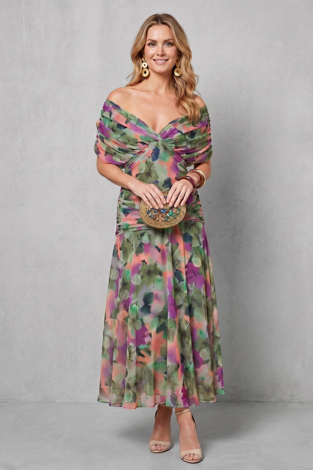 Damen Maxikleid geblümt Schulterfrei Fließend - Image 2