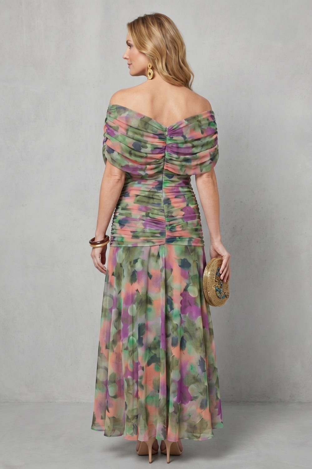 Damen Maxikleid geblümt Schulterfrei Fließend - Image 4