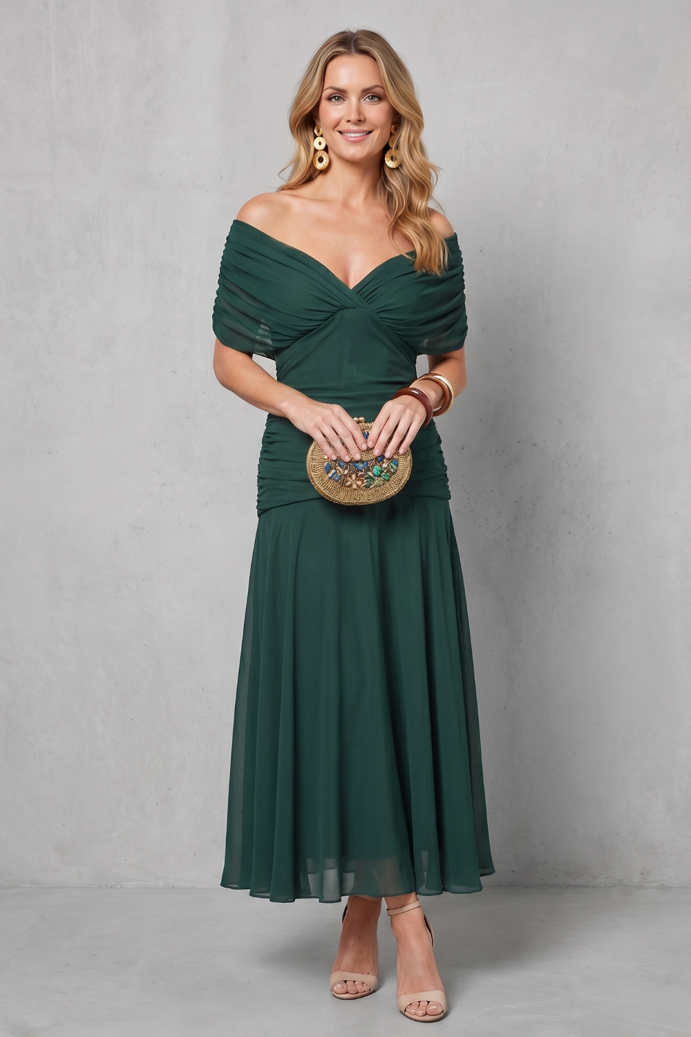 Damen Maxikleid geblümt Schulterfrei Fließend - Image 6