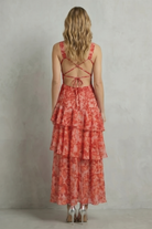 Damen Chiffon Maxikleid Geblümt Gestuft - Image 4