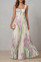 Damen Maxikleid Blumenmuster Plissee Wasserfarben Floral - Image 11