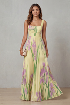 Damen Maxikleid Blumenmuster Plissee Wasserfarben Floral - Image 10
