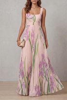Damen Maxikleid Blumenmuster Plissee Wasserfarben Floral