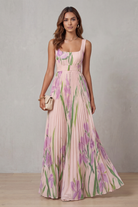 Damen Maxikleid Blumenmuster Plissee Wasserfarben Floral - Image 2
