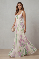 Damen Maxikleid Blumenmuster Plissee Wasserfarben Floral - Image 13