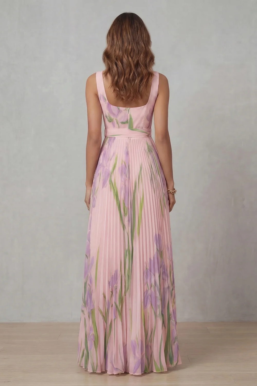 Damen Maxikleid Blumenmuster Plissee Wasserfarben Floral - Image 4