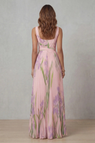Damen Maxikleid Blumenmuster Plissee Wasserfarben Floral - Image 4
