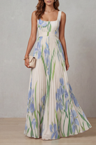 Damen Maxikleid Blumenmuster Plissee Wasserfarben Floral - Image 7