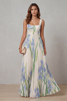 Damen Maxikleid Blumenmuster Plissee Wasserfarben Floral - Image 8