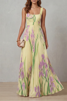 Damen Maxikleid Blumenmuster Plissee Wasserfarben Floral - Image 9