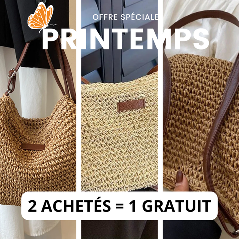 Damen Stroh Schultertasche Vegane Lederriemen Umhängetasche - Image 2