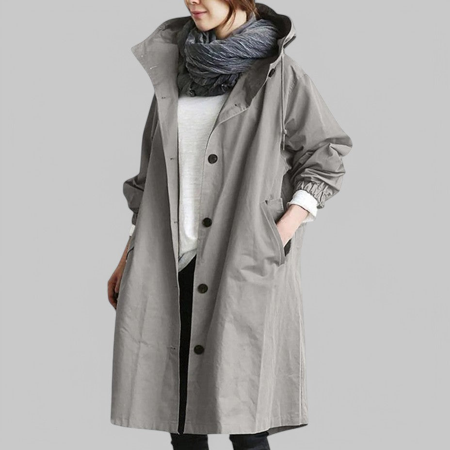 Damen Wasserdichter Trenchcoat Winddicht mit Kapuze