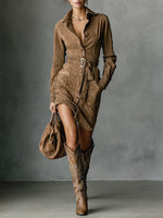 Navo - Robe midi en daim avec ceinture
