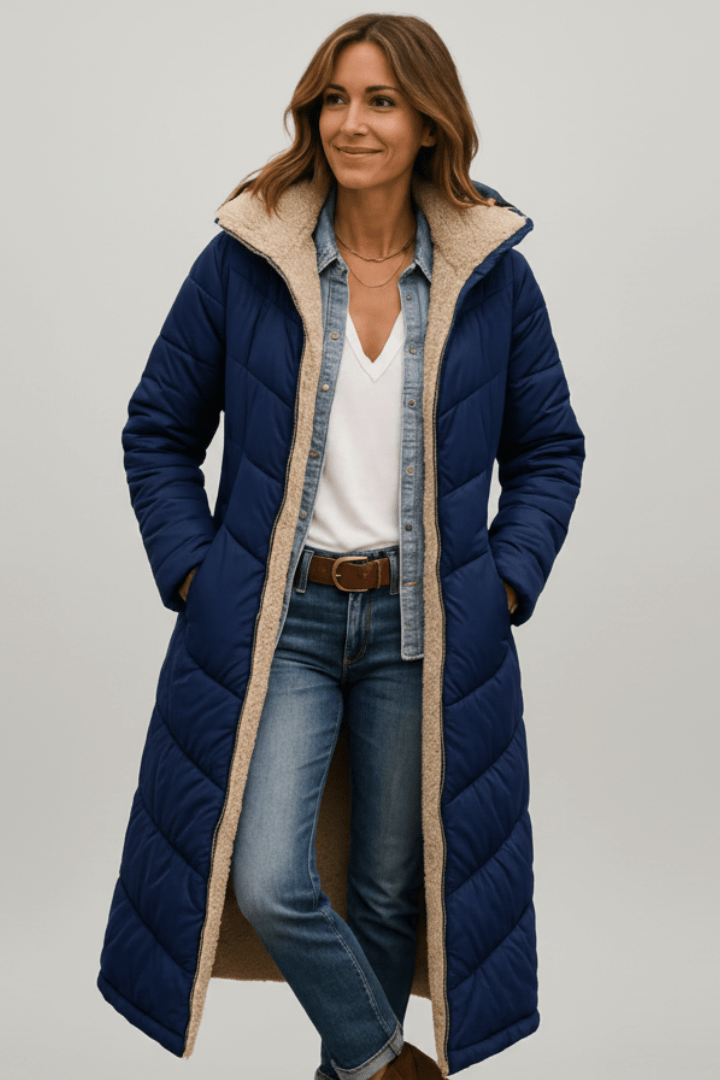 Damen Steppmantel Lang Kapuze Wadenlang - Image 5