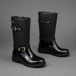 Bottes en caoutchouc pour femmes avec motif carreaux matelassé
