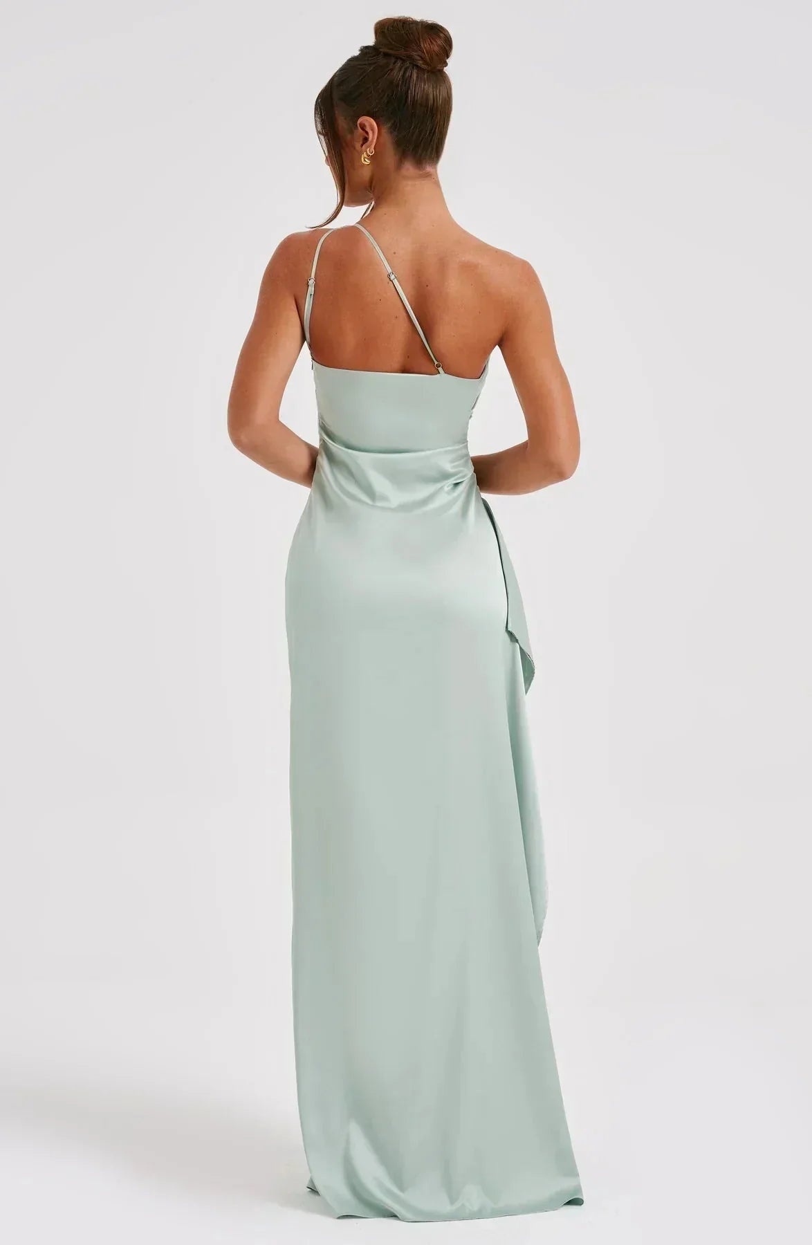 Damen Ein-Schulter Abendkleid Maxikleid hoher Schlitz drapiert - Image 16