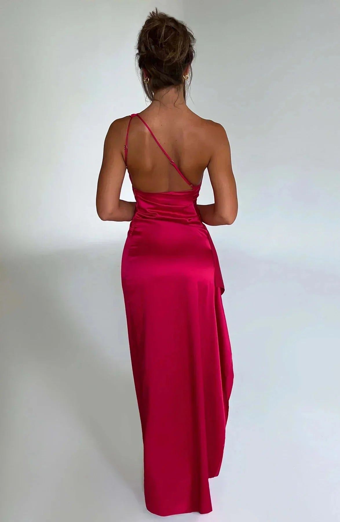 Damen Ein-Schulter Abendkleid Maxikleid hoher Schlitz drapiert - Image 4
