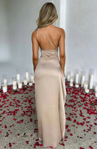 Damen Ein-Schulter Abendkleid Maxikleid hoher Schlitz drapiert - Image 6