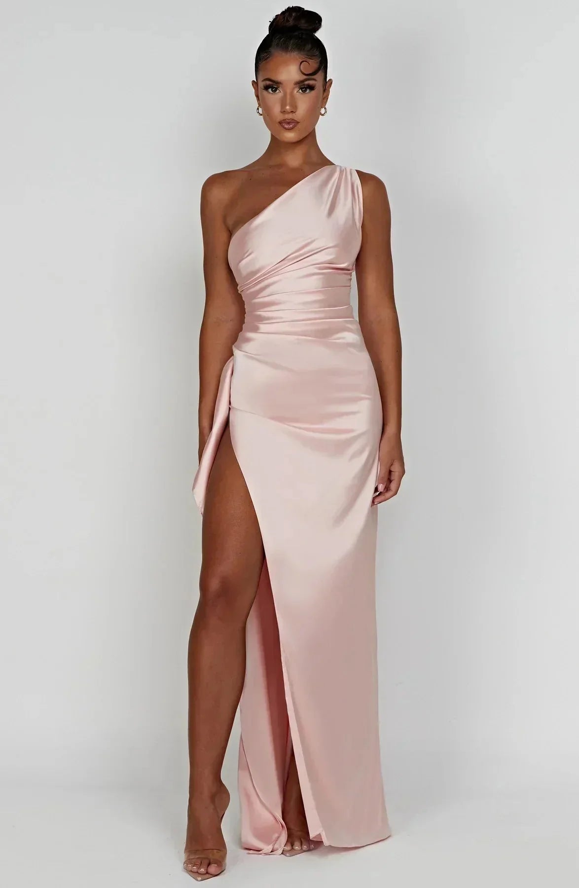 Damen Ein-Schulter Abendkleid Maxikleid hoher Schlitz drapiert - Image 7