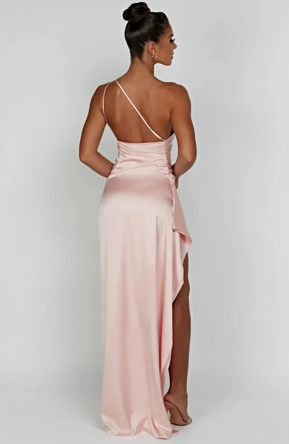 Damen Ein-Schulter Abendkleid Maxikleid hoher Schlitz drapiert - Image 8