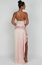 Damen Ein-Schulter Abendkleid Maxikleid hoher Schlitz drapiert - Image 8