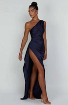 Damen Ein-Schulter Abendkleid Maxikleid hoher Schlitz drapiert - Image 9