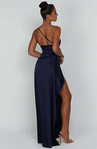 Damen Ein-Schulter Abendkleid Maxikleid hoher Schlitz drapiert - Image 10