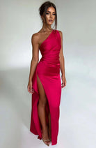 Damen Ein-Schulter Abendkleid Maxikleid hoher Schlitz drapiert - Image 3