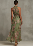 Damen Neckholder Blumen Maxikleid lang ärmellos - Image 2