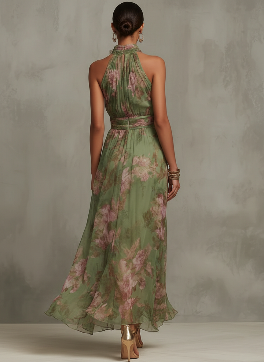 Damen Neckholder Blumen Maxikleid lang ärmellos - Image 2