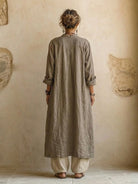 Damen Leinen Dreiteiler Set Cardigan Weite Hose - Image 6