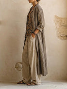 Damen Leinen Dreiteiler Set Cardigan Weite Hose - Image 5