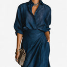 Elegantes Maxikleid Knopfleiste Hemdkragen - Image 3