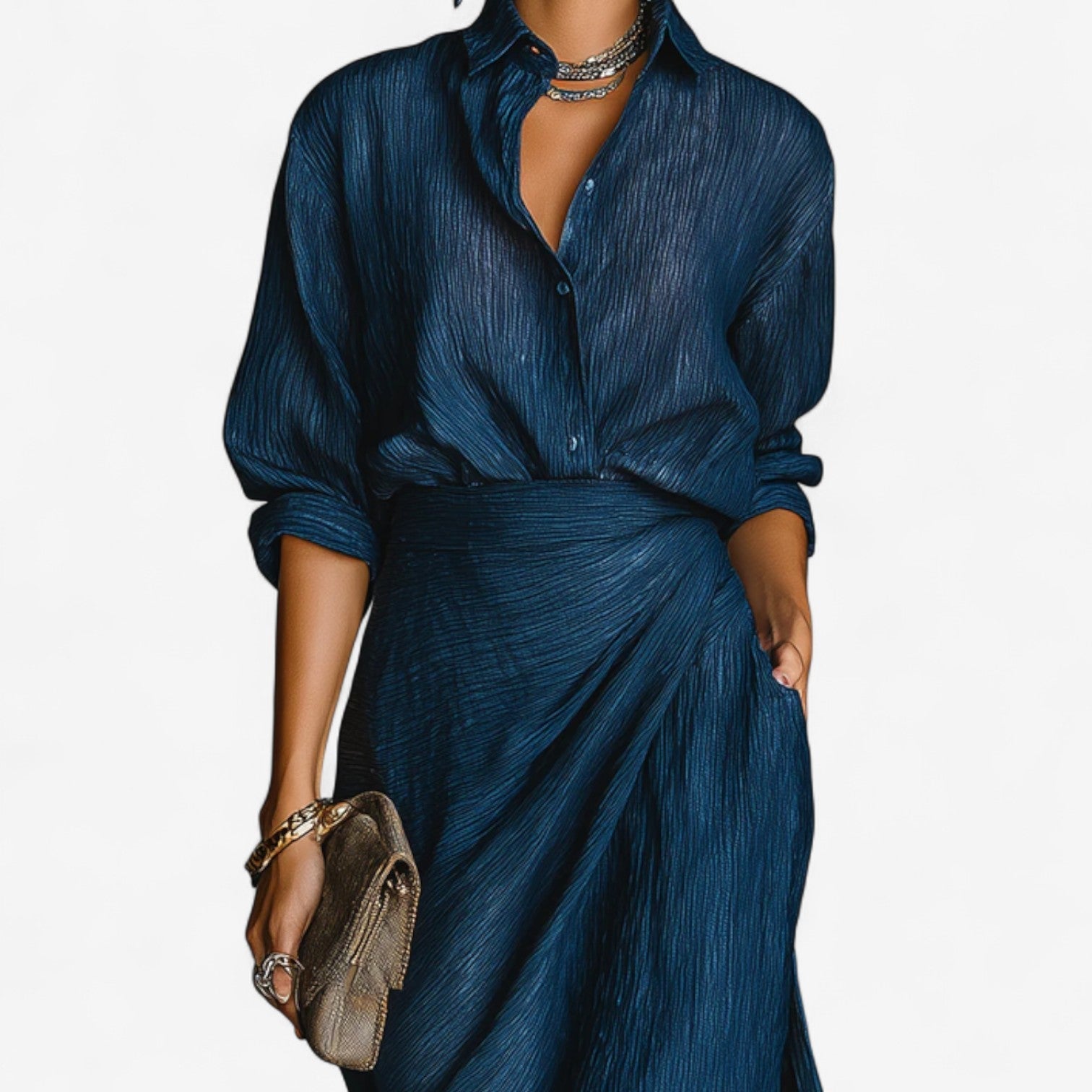 Elegantes Maxikleid Knopfleiste Hemdkragen - Image 3