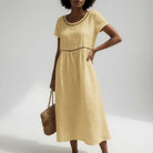 Damen Baumwoll Midikleid bestickt Kurzarm - Image 3