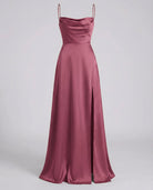 Damen Satin Wasserfallausschnitt Abend Maxikleid - Image 8