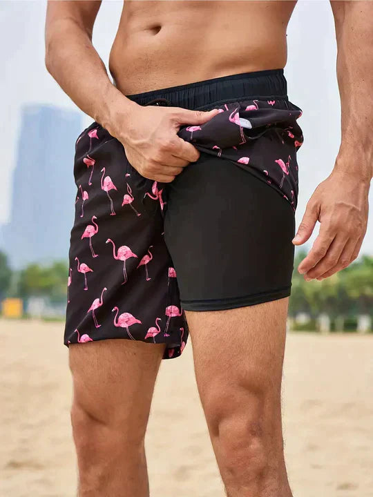 Men's Slim Fit Patterned Swim Shorts Inner Liner - Image 2