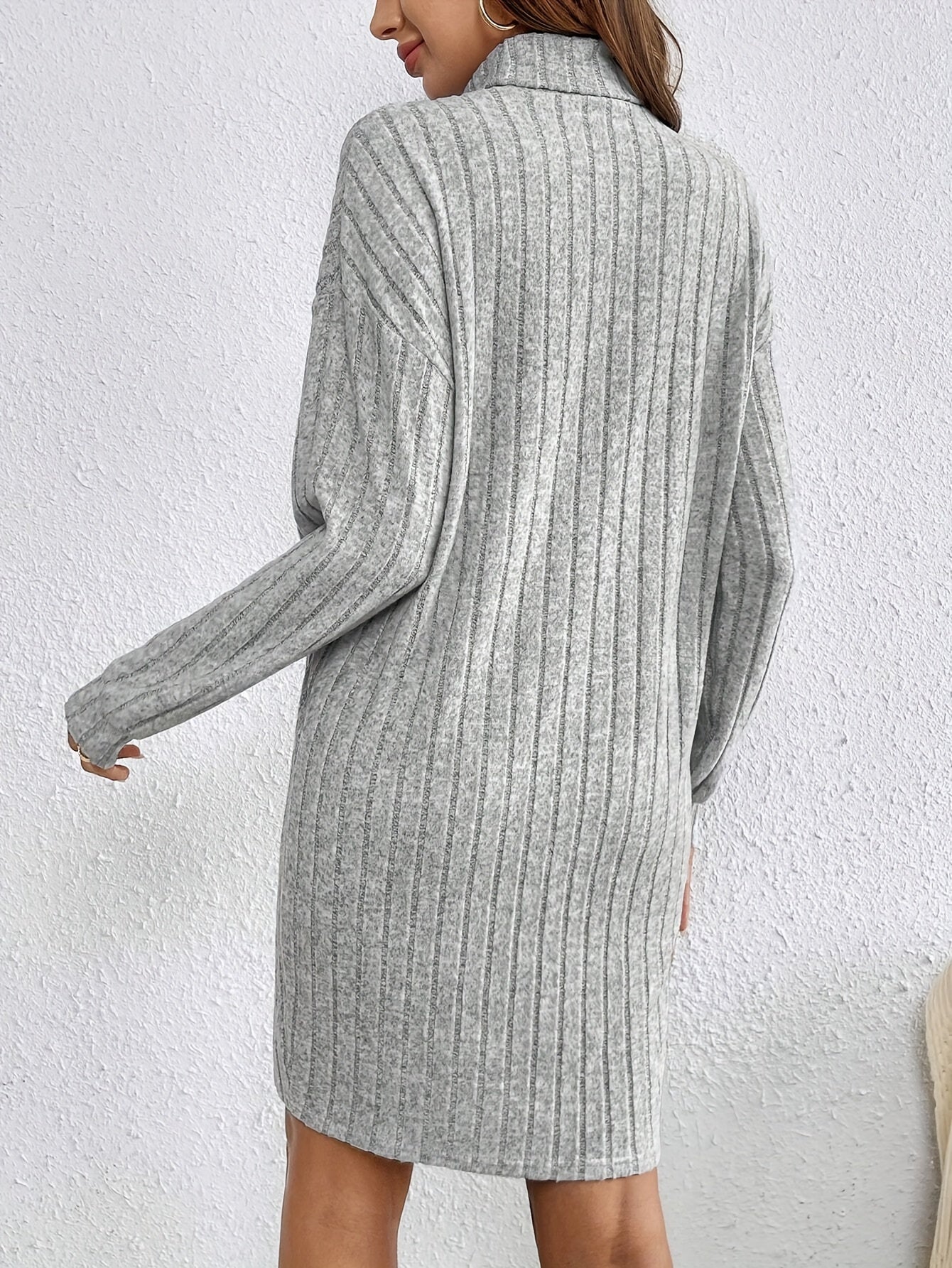 Damen Strickkleid gerippt Pulloverkleid Midi Langarm Winter - Image 14