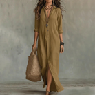 Damen Leinen Maxikleid mit Knöpfen Kragen Loose Fit

Wait, let me re-evaluate following the template rules strictly.

**Damen Leinen Maxikleid mit Kragen Knopfleiste** - Image 5