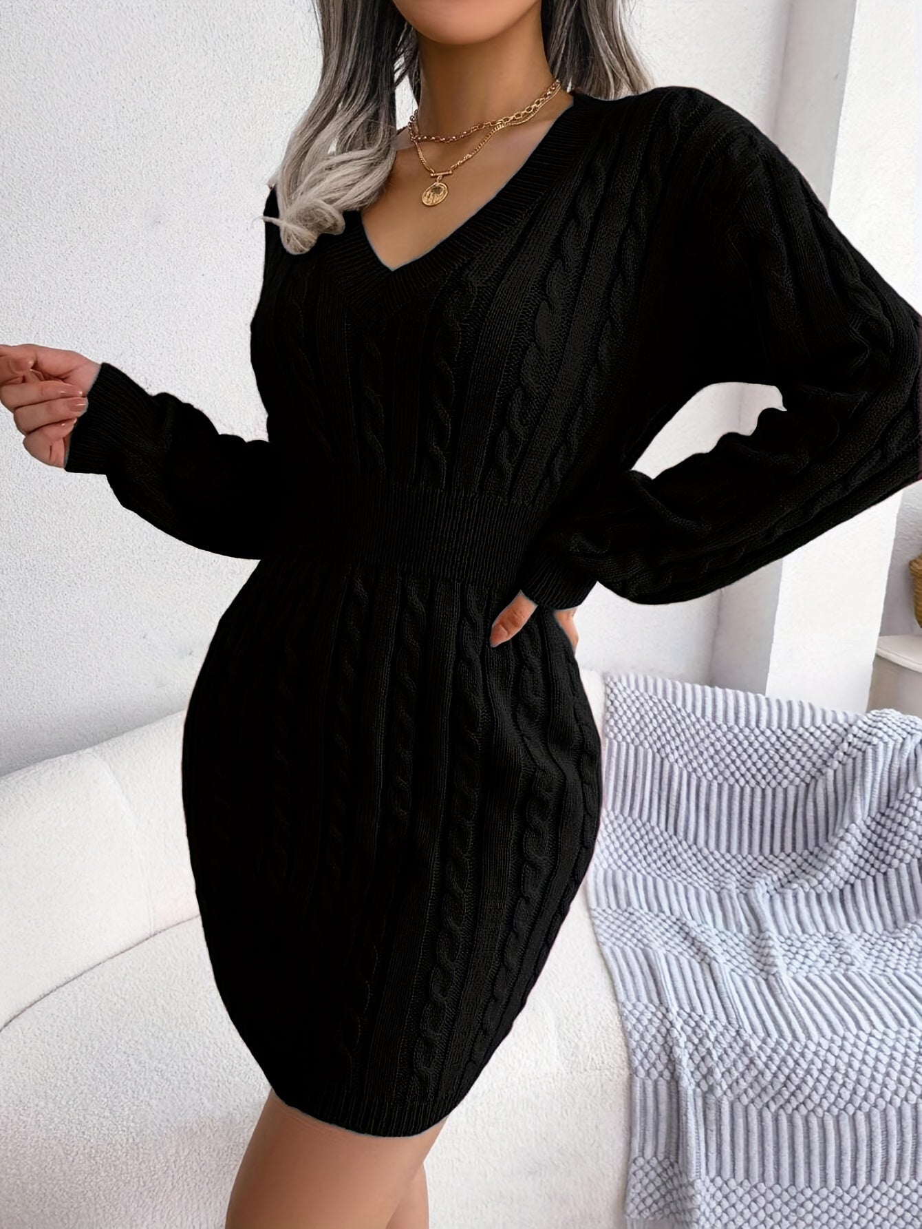 Damen Cable-Knit Strickkleid Tailliert - Image 9