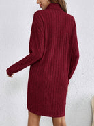 Damen Strickkleid gerippt Pulloverkleid Midi Langarm Winter - Image 25