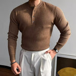 Maglione da uomo a coste con scollo Henley abbottonato