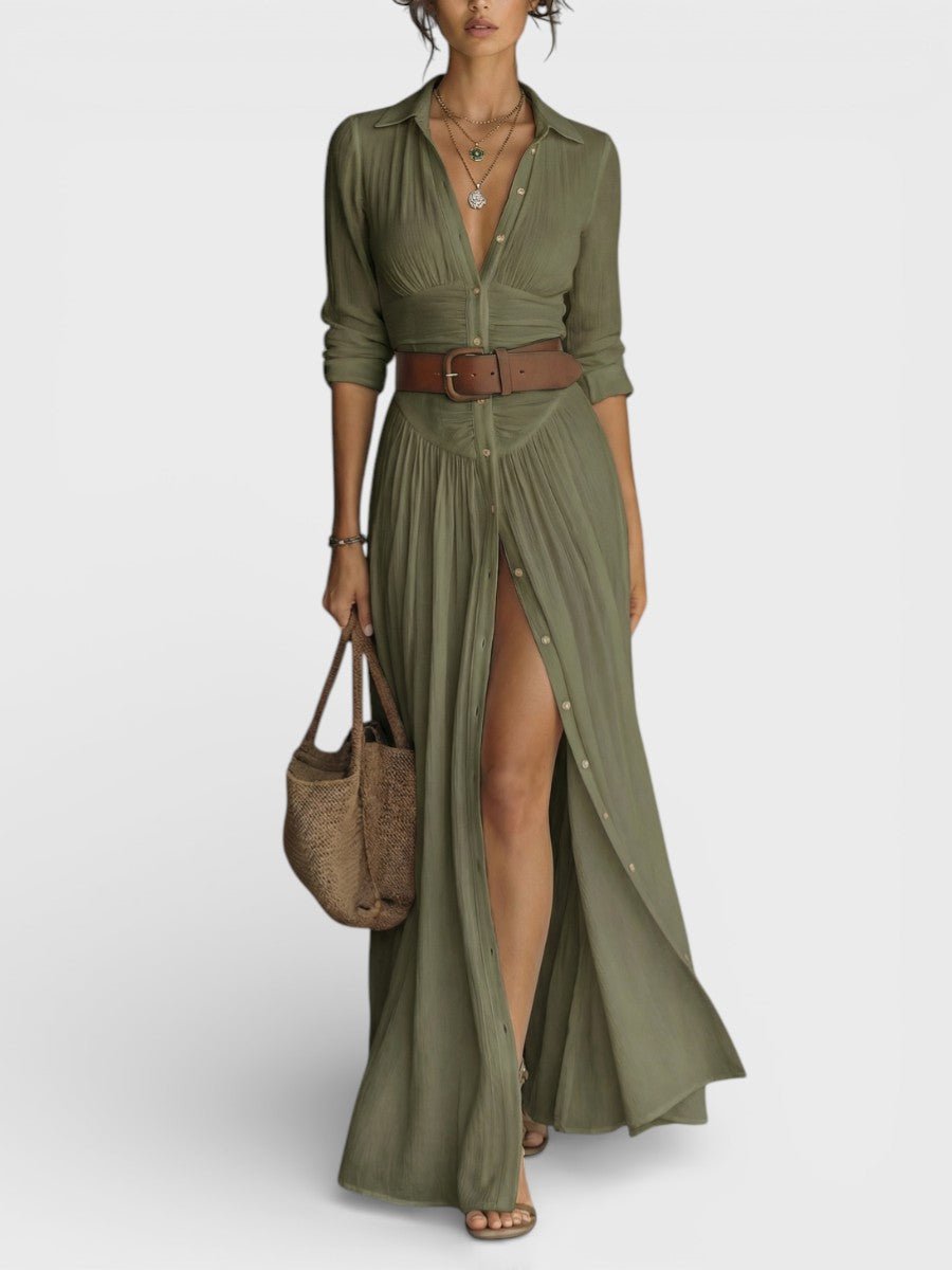 Damen Hemdblusenkleid Maxi Knopfleiste Sommer - Image 3