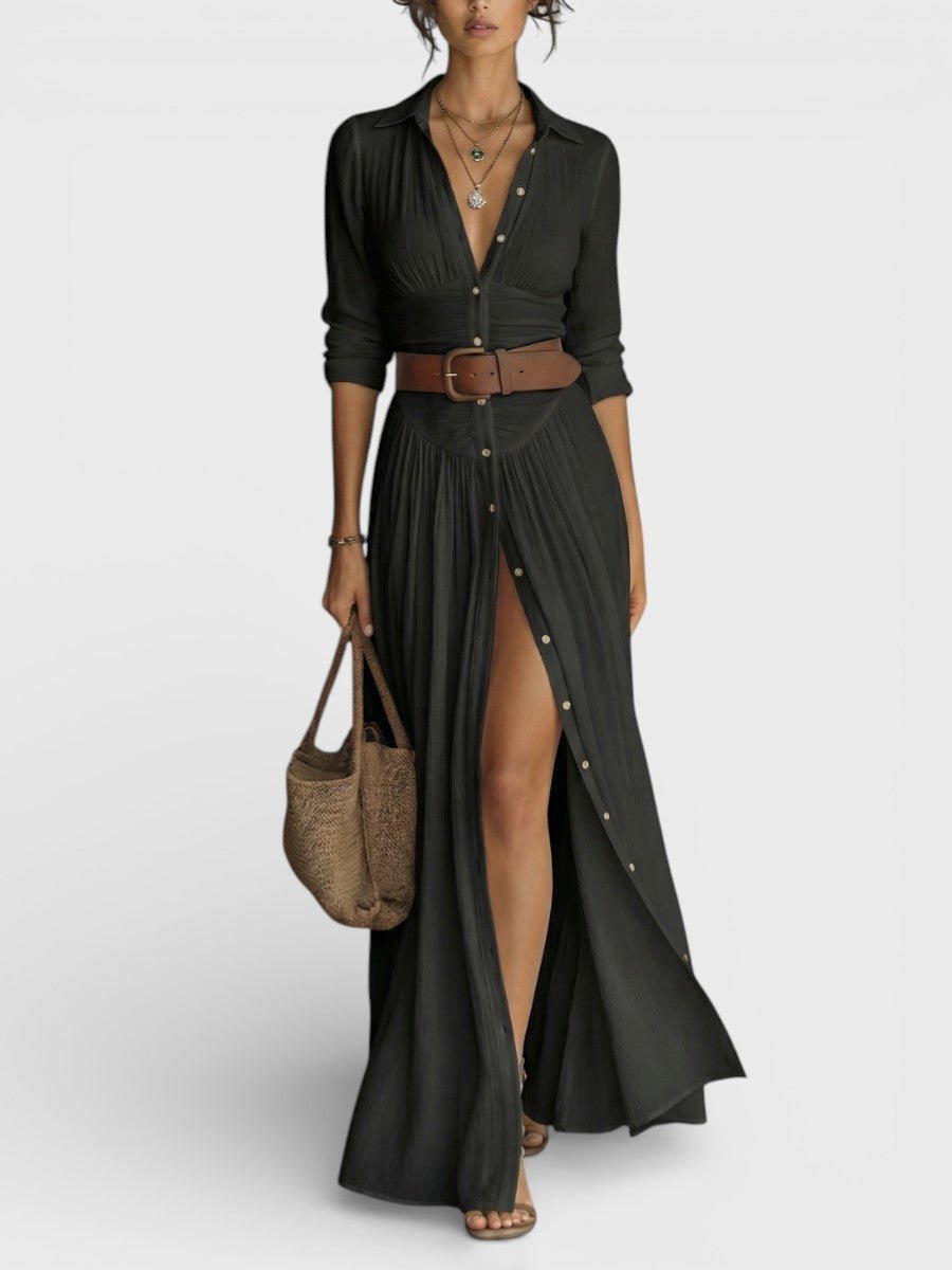Damen Hemdblusenkleid Maxi Knopfleiste Sommer - Image 2