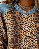 Damen Denim Leopard Print Sweater - Image 2