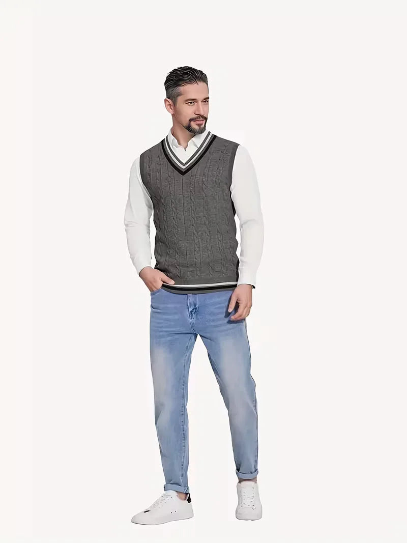 Herren Strick V-Ausschnitt Weste - Image 7