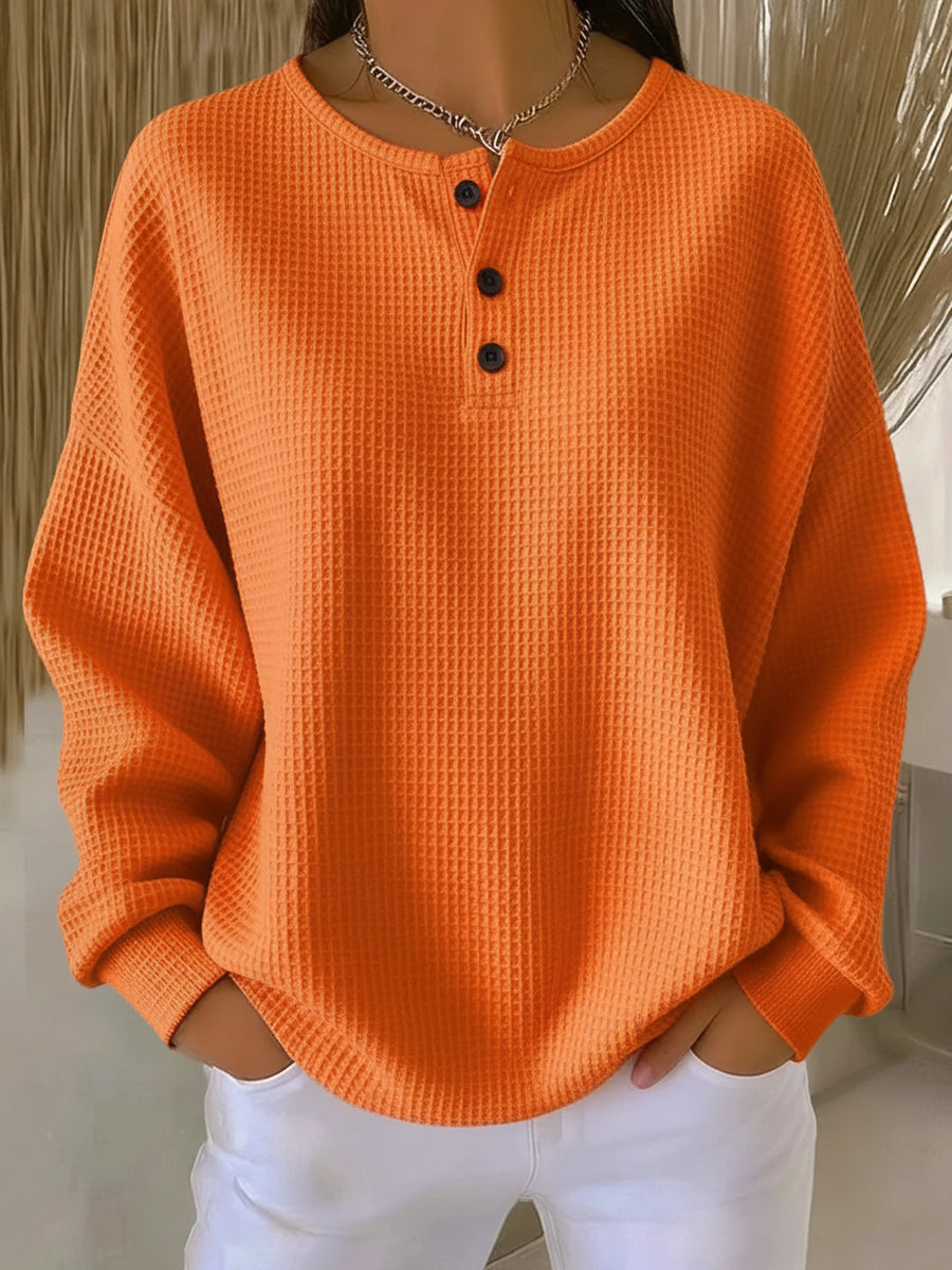 Damen Henley Shirt Langarmshirt Knopfleiste
