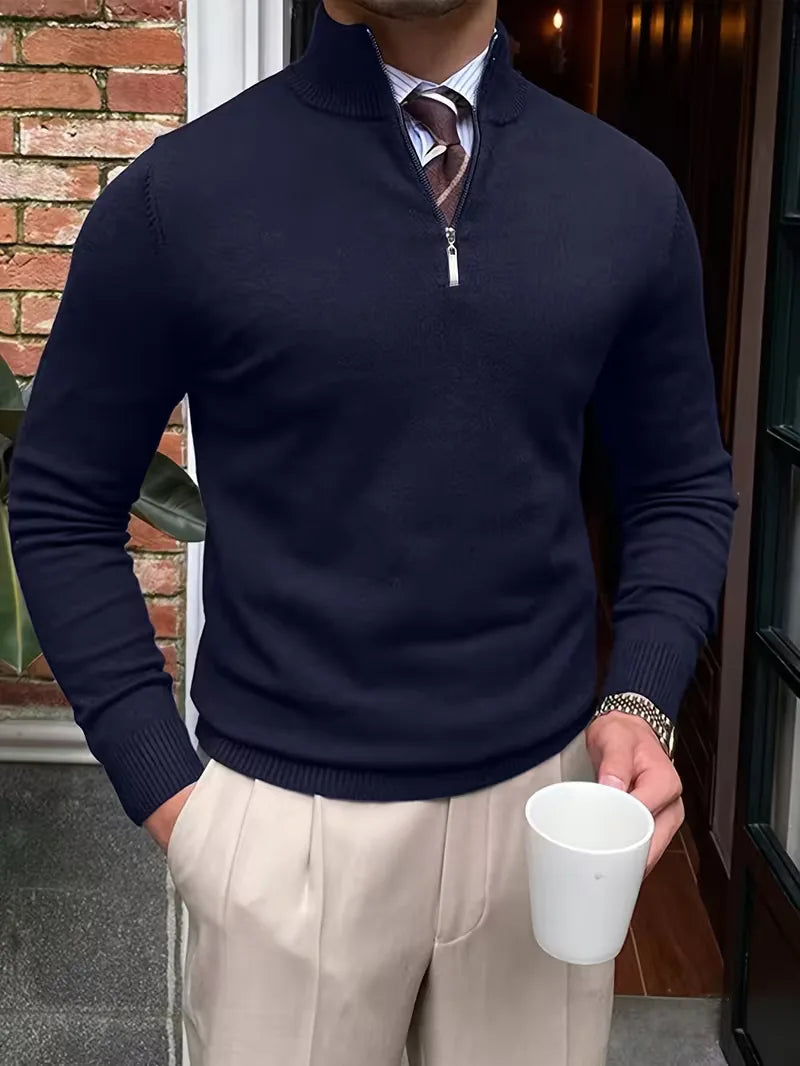Herren Strickpullover Troyer Reißverschluss Stehkragen - Image 2
