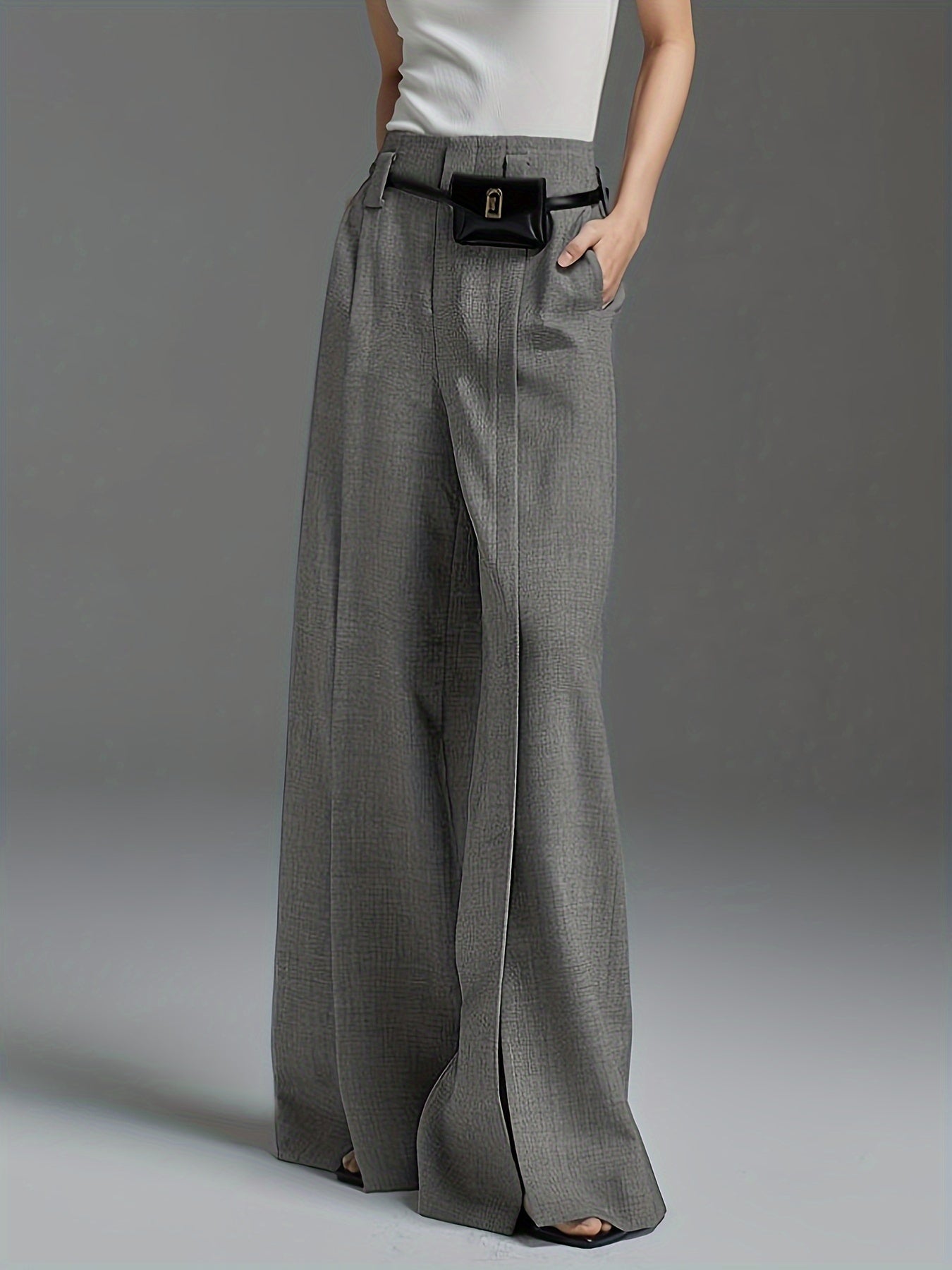 Damen Marlenehose High Waist Weite Stoffhose - Image 6